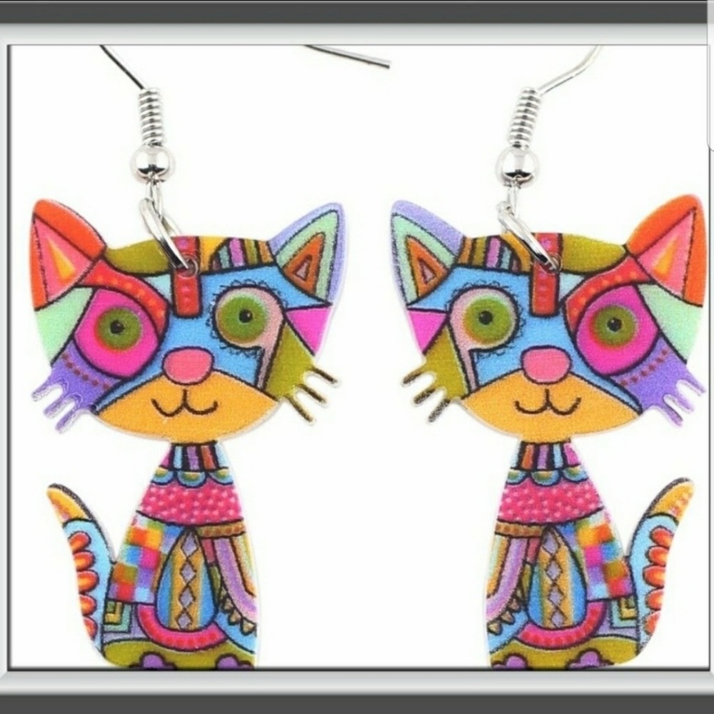 3PACK Cat Acrylic Kitten Colorful Earrings